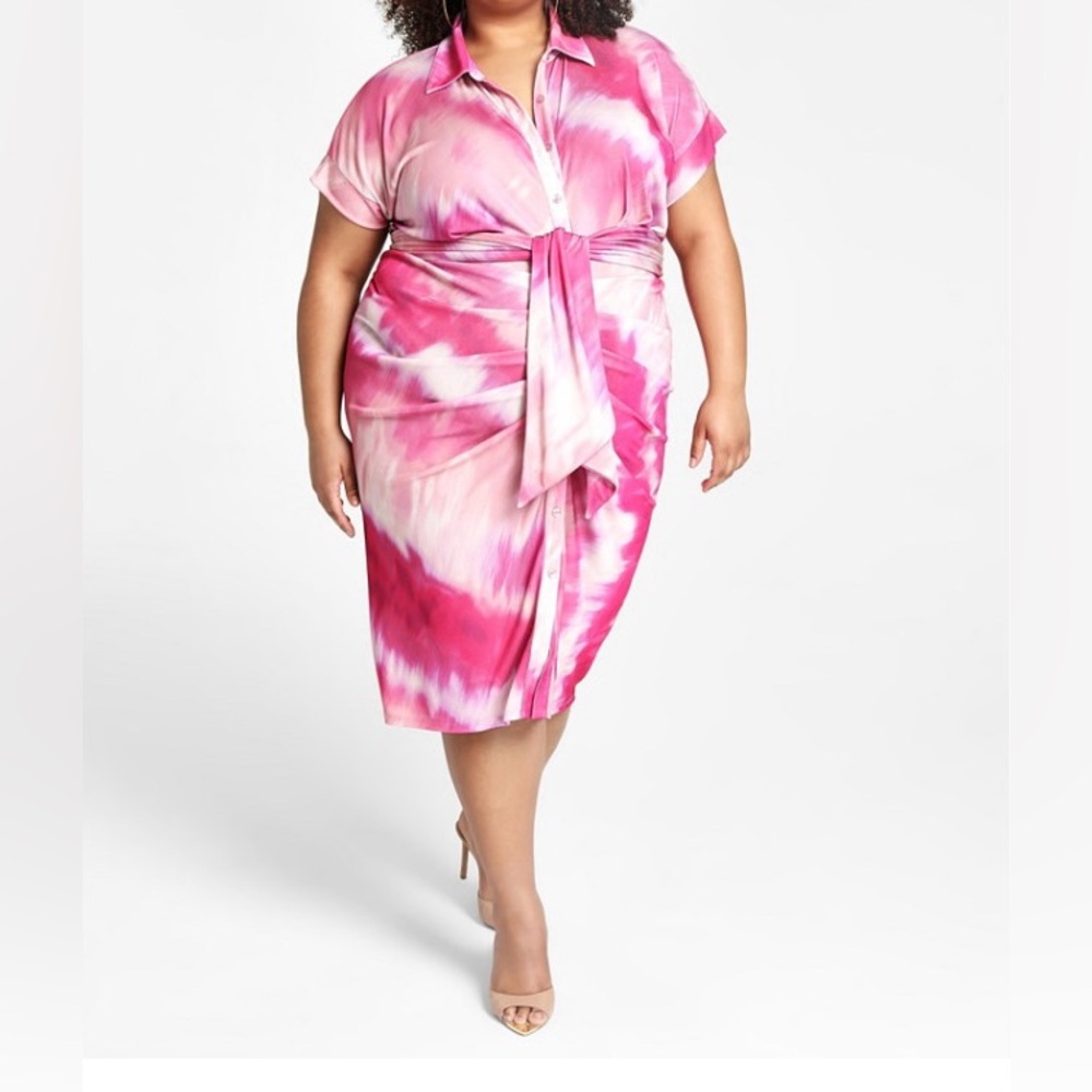 Pink Tie-Dye Shirt Dress